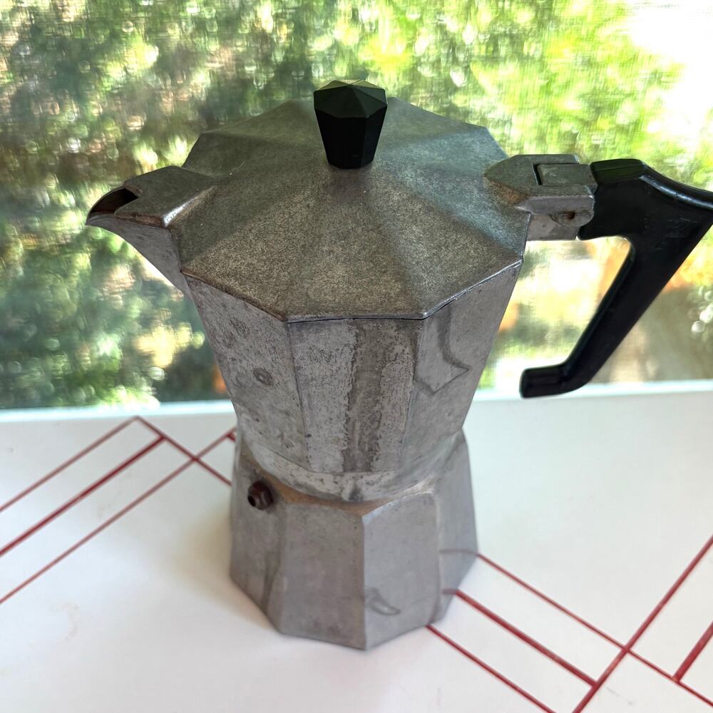 Vintage Made in Italy Moka Pot Aluminum Espresso Maker Black Handle